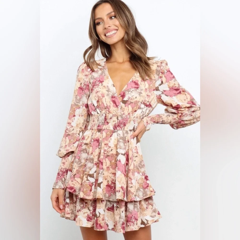 NWT Petal & Pup Long Sleeve Floral Ruffle Feminine Mini Dress: Size 10 - Picture 1 of 13